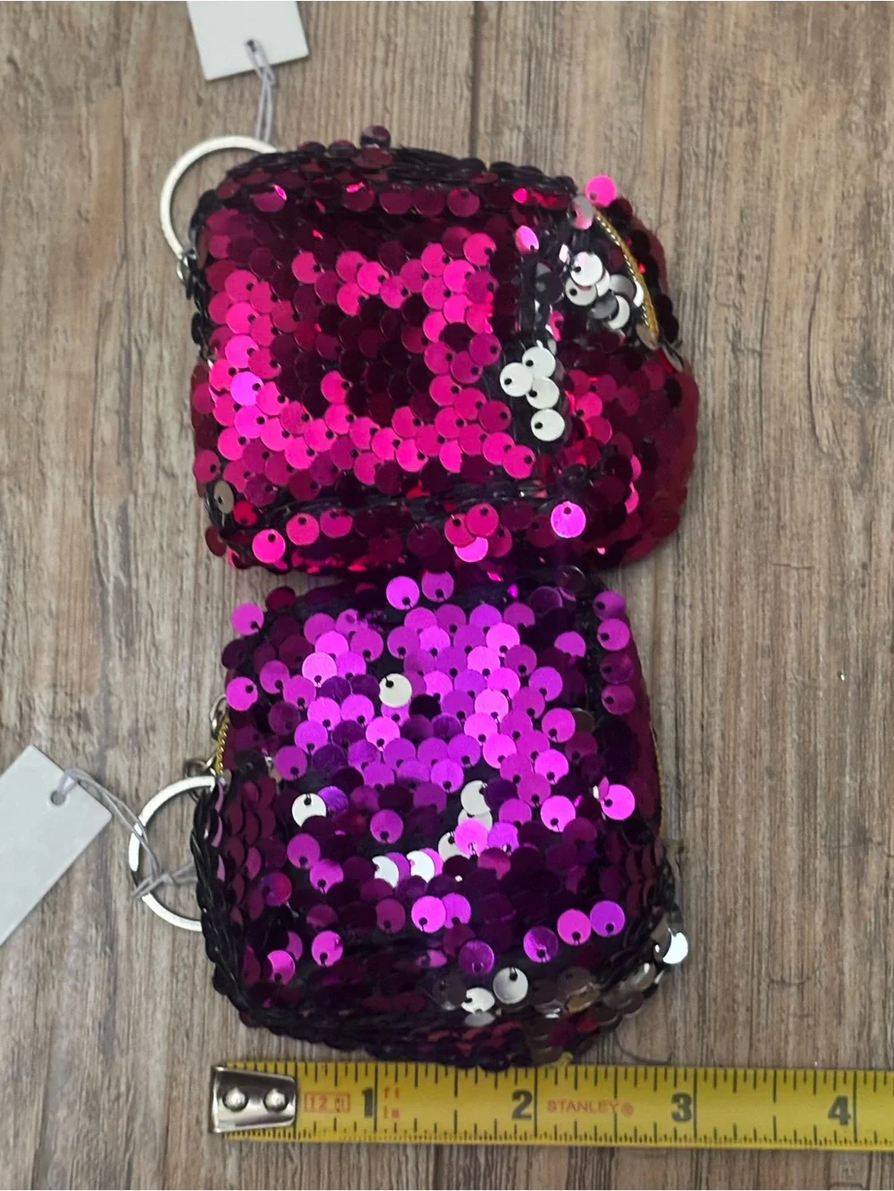 Sequin Square Keychain Pouch - Set of 2  Pink and Purple